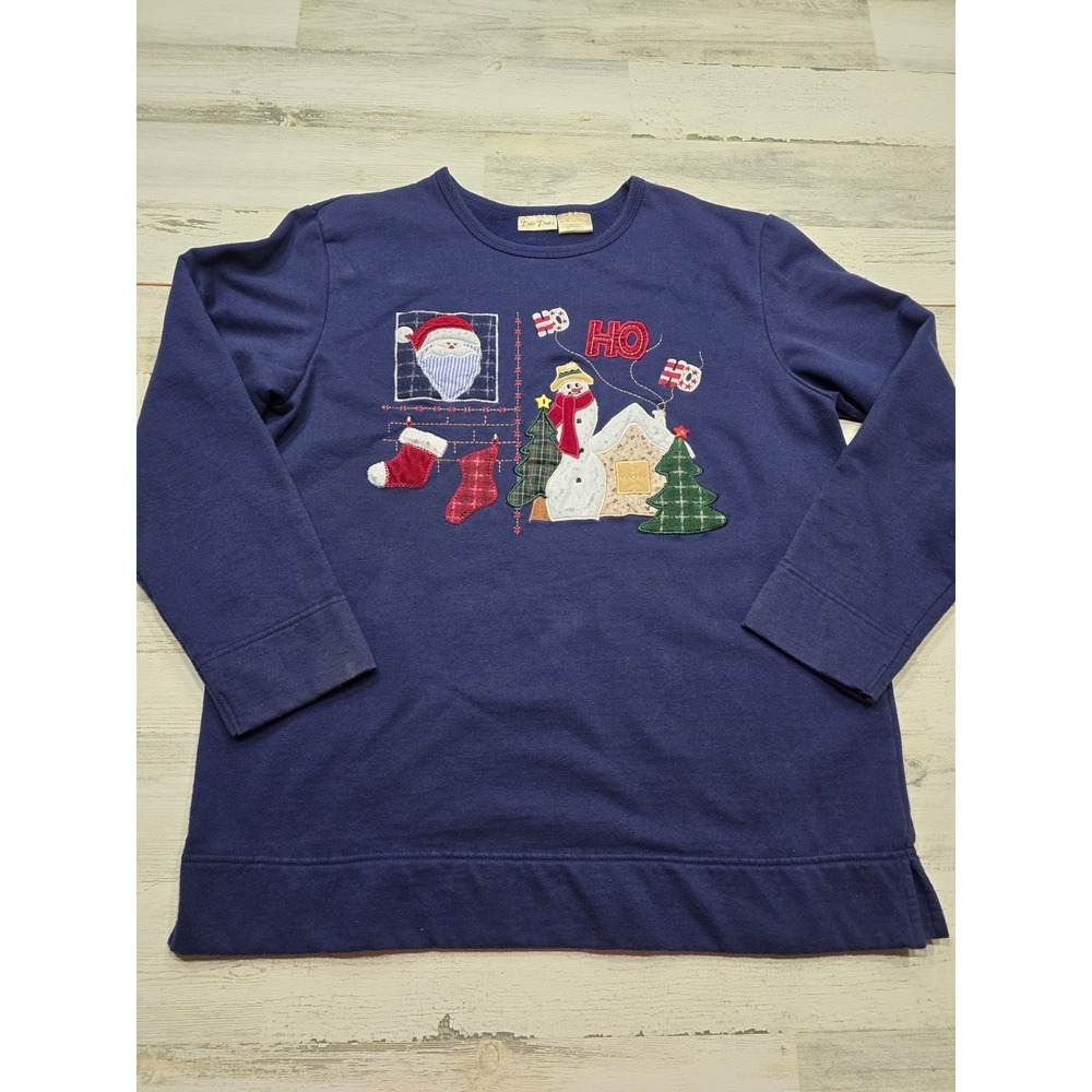 VTG Bobbie Brooks Women's Navy‎ Blue Christmas Snowman Santa Sweatshirt Medium